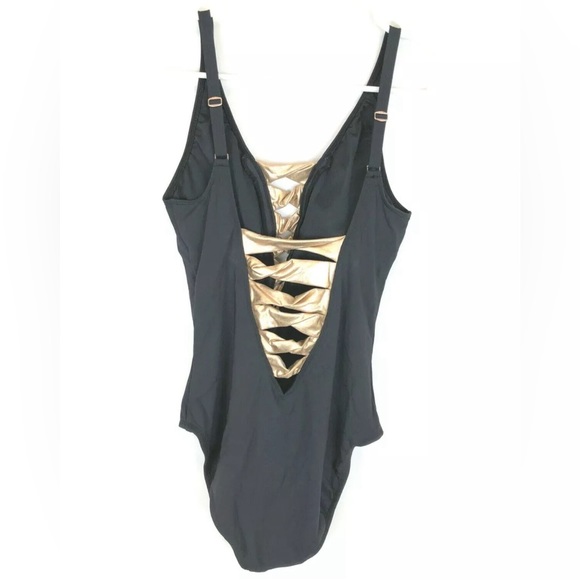 Bleu Rod Beattie Swimsuit Womens One Piece Twisted Plunge Black 8 - Picture 2 of 3